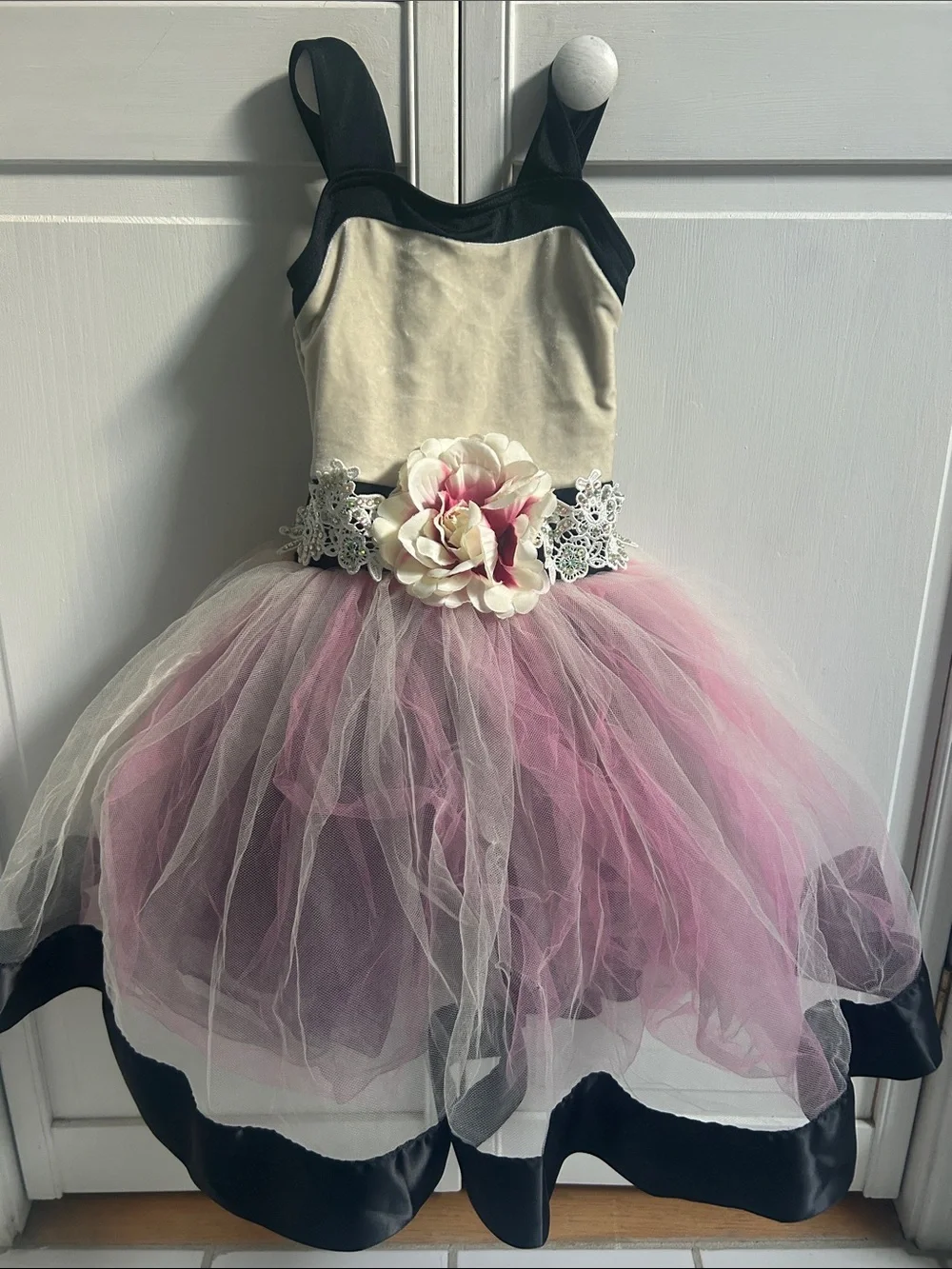 Weissman Pink, Cream and Black Floral Tutu Dress - Kids Costume